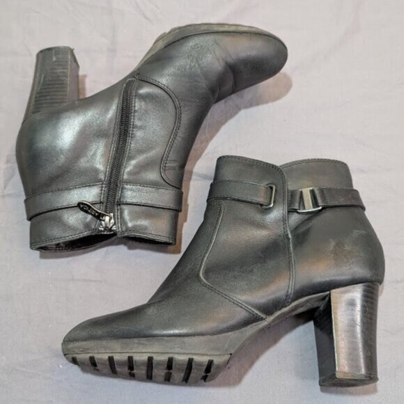 Artica Black Leather Chunky Heel Ankle Boots Size 8.5 - Picture 7 of 8